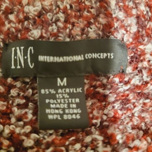 INC Sweater Women's Sz Medium Cardigan Burgundy Fringe Button Front Qtr Sleeve - Picture 4 of 9